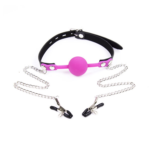 Nipple Chain Nipple Clamps Chain With Pink Ball Gag 7